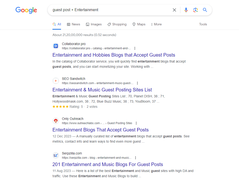 Search Queries to Find Out Entertainment Guest Posting Sites