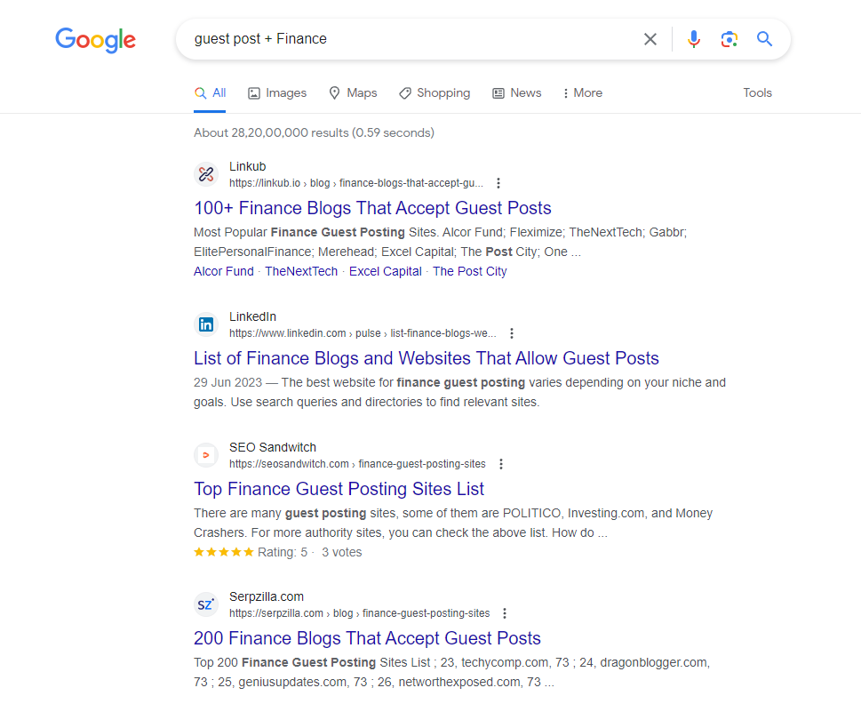 Search Queries to Find Finance Guest Posting Sites
