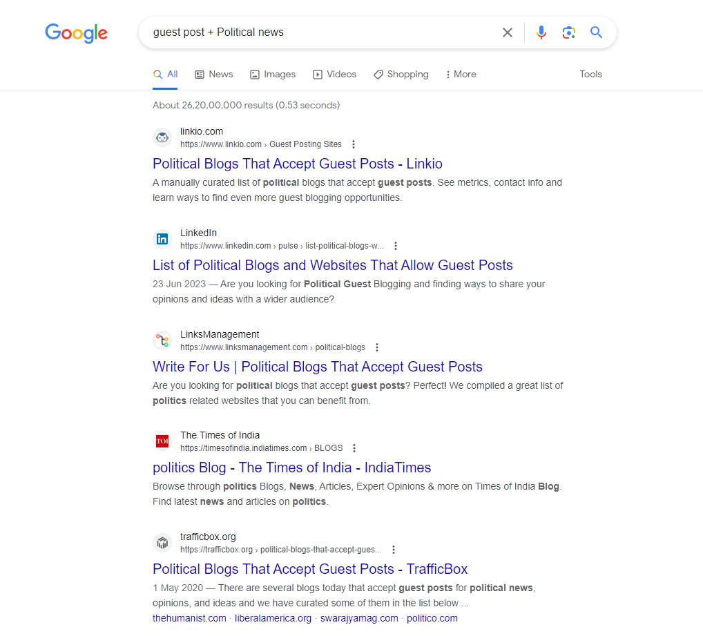 Search Queries to Find Political Guest Posting Sites