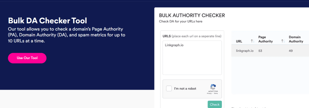 LinkGraph Bulk DA PA Checker Tool