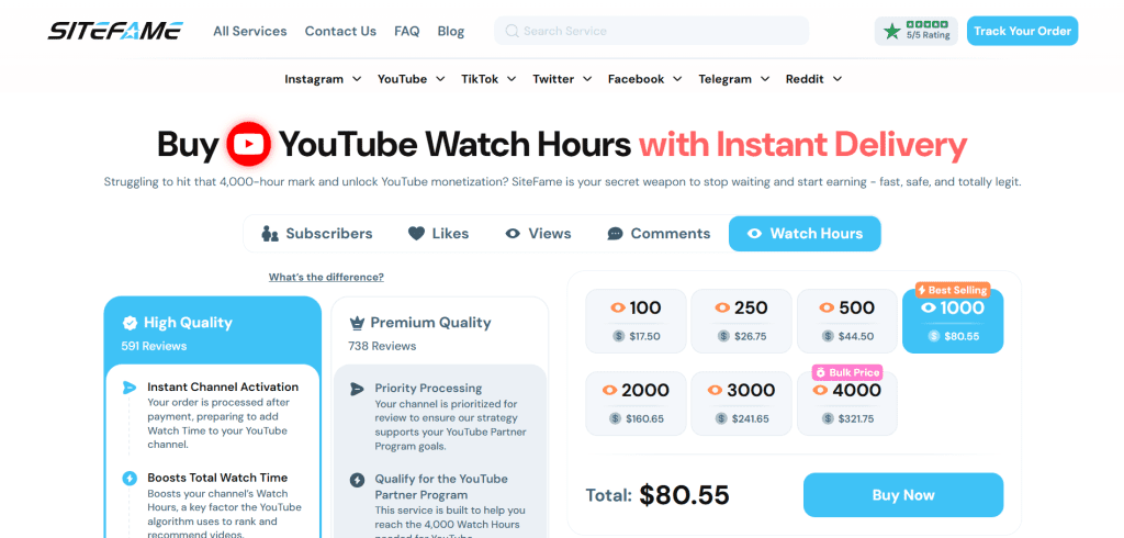 sitefame - Buy YouTube Watch