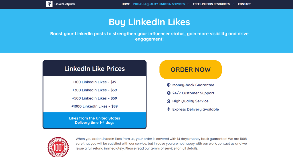 LinkdJetpack - Buy LinkedIn Likes