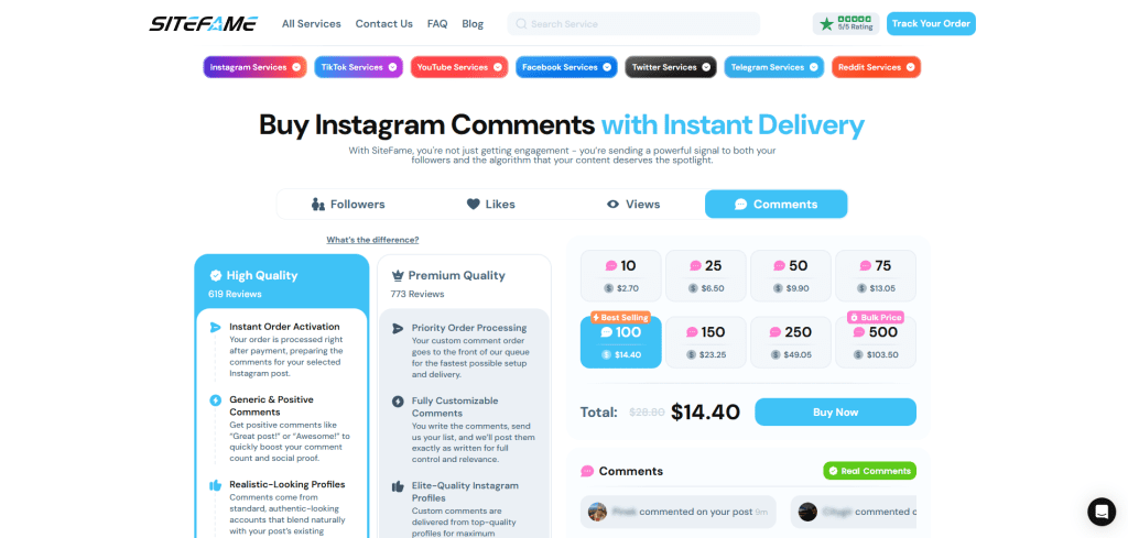 SiteFame Instagram Comment Bots