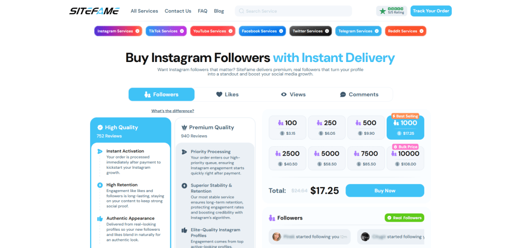 SiteFame Instagram Follower Bots