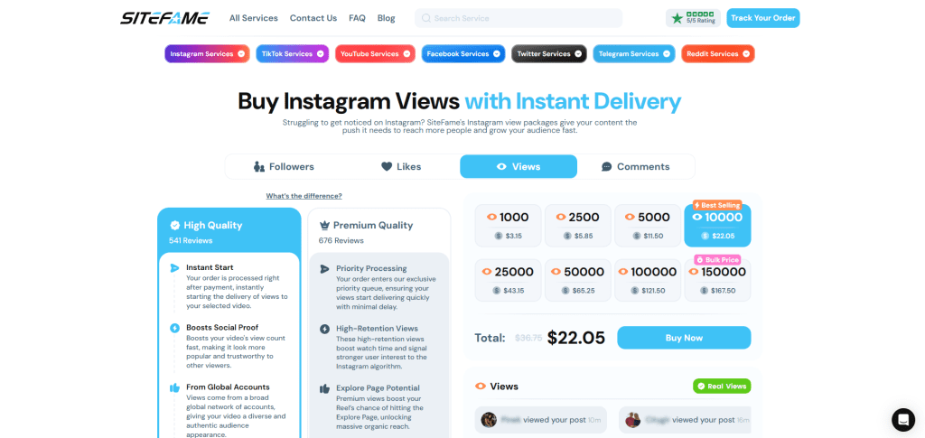 SiteFame Instagram View Bots