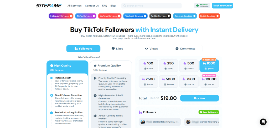 SiteFame TikTok Follower Bots
