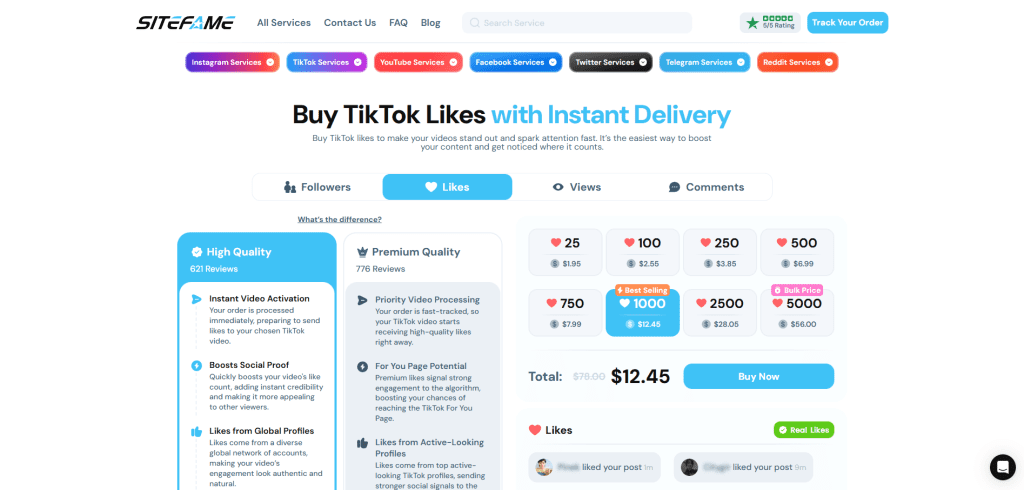 SiteFame TikTok Like Bots