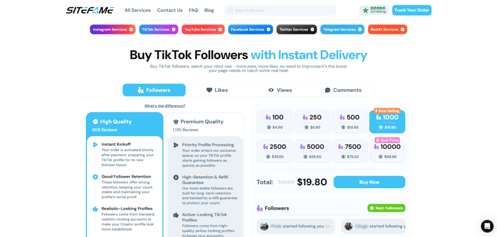 SiteFame TikTok View Bots