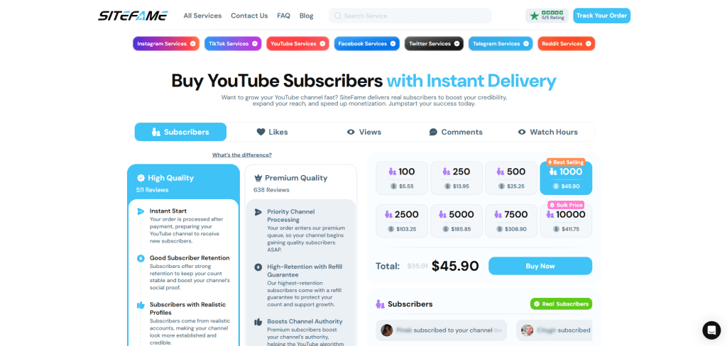 sitefame YouTube Subscriber Bots